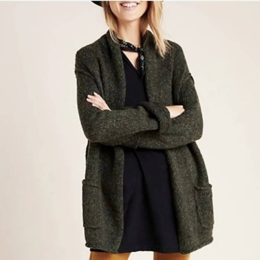 By Anthropologie Josie Cardigan Sweater‎ Chunky Knit Holly Green